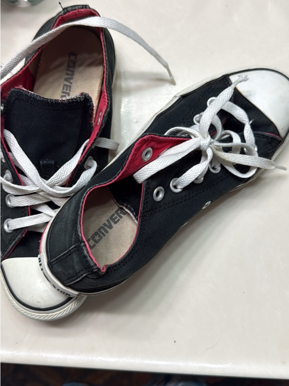 Converse Black Canvas Low-Top Sneakers with Pink Trim